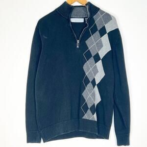 Oscar De La Renta Black & Grey Argyle Half-Zip Sweater